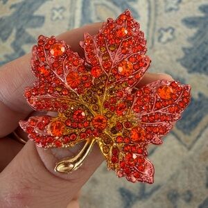 Maple Leaf Gold Crystal Brooch